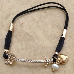 Gold Tone Crystal Arrow Charm Hair Tie Bracelet